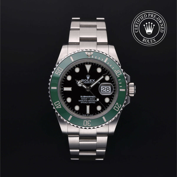 Rolex Certified Pre-owned Submariner M126610LV-0002 front on black background