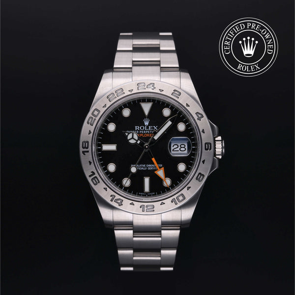 Rolex Certified Pre-owned Explorer M216570-0002 front on black background