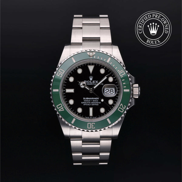 Rolex Certified Pre-owned Submariner M126610LV-0002 front on black background