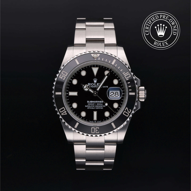 Rolex Certified Pre-owned Submariner M126610LN-0001 front on black background