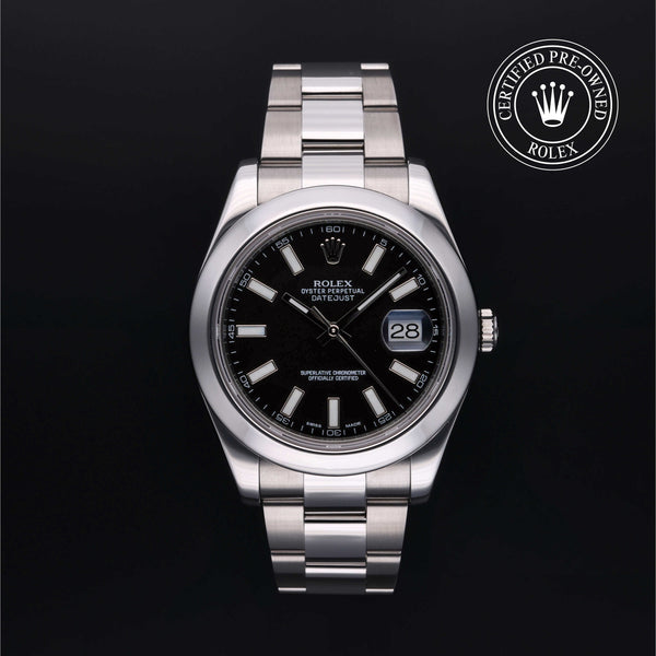 Rolex Certified Pre-owned Datejust M116300-0001 front on black background