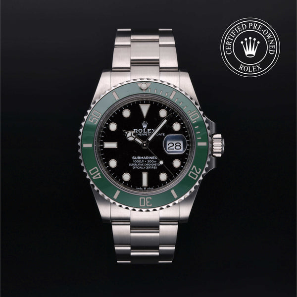 Rolex Certified Pre-owned Submariner M126610LV-0002 front on black background
