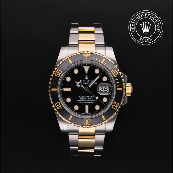 Rolex Certified Pre-owned Submariner M116613LN-0001 front on black background