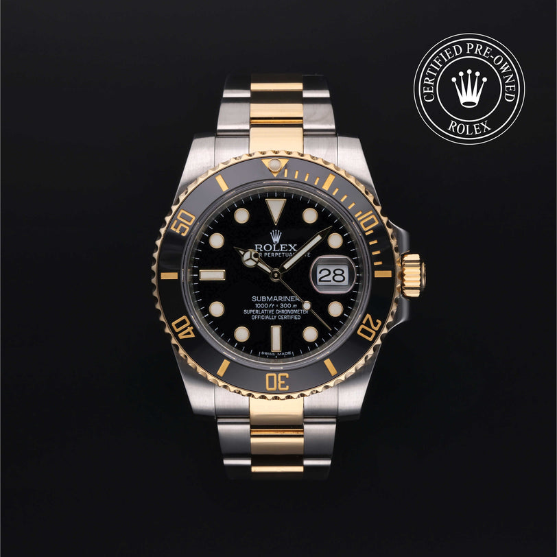 Rolex Certified Pre-owned Submariner M116613LN-0001 front on black background