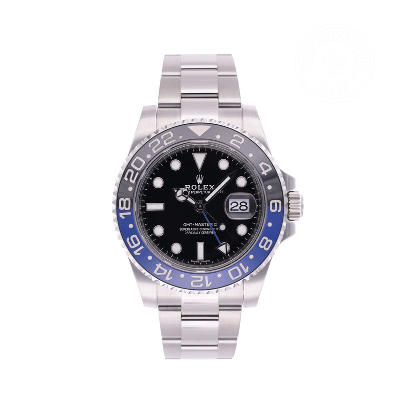 Rolex Certified Pre-owned GMT M116710BLNR-0002 front on white background