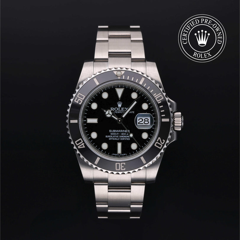 Rolex Certified Pre-owned Submariner M116610LN-0001 front on black background
