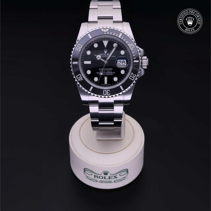Rolex Certified Pre-owned Submariner M116610LN-0001 front on black background