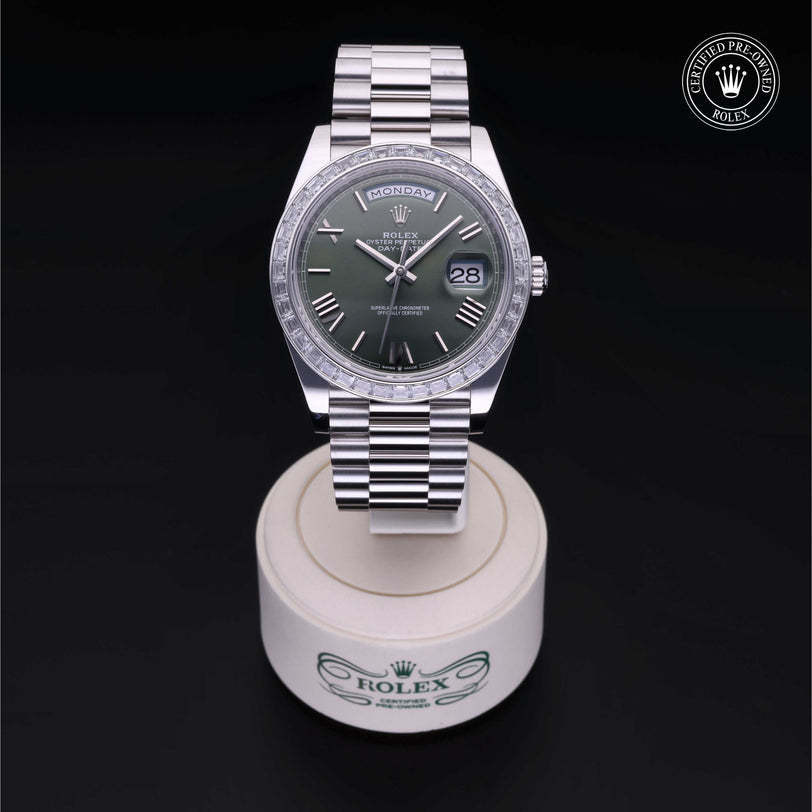 Rolex Certified Pre-owned Day-date M228396TBR-0020 front on black background