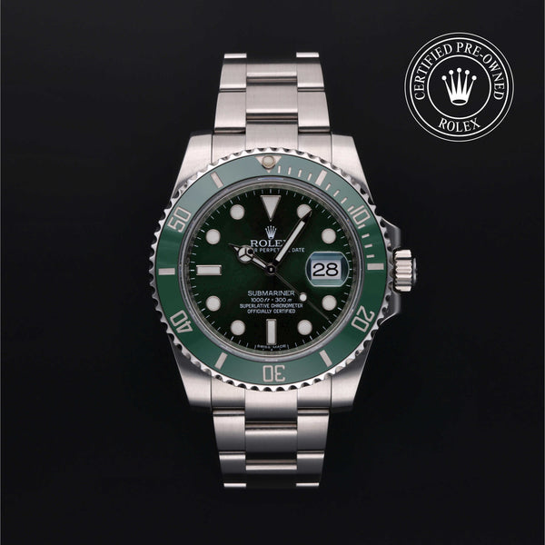 Rolex Certified Pre-owned Submariner M116610LV-0002 front on black background