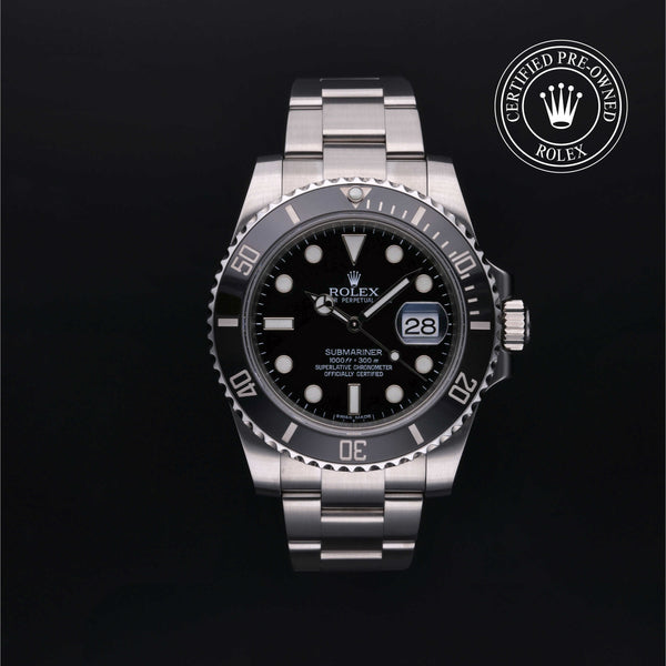 Rolex Certified Pre-owned Submariner M116610LN-0001 front on black background