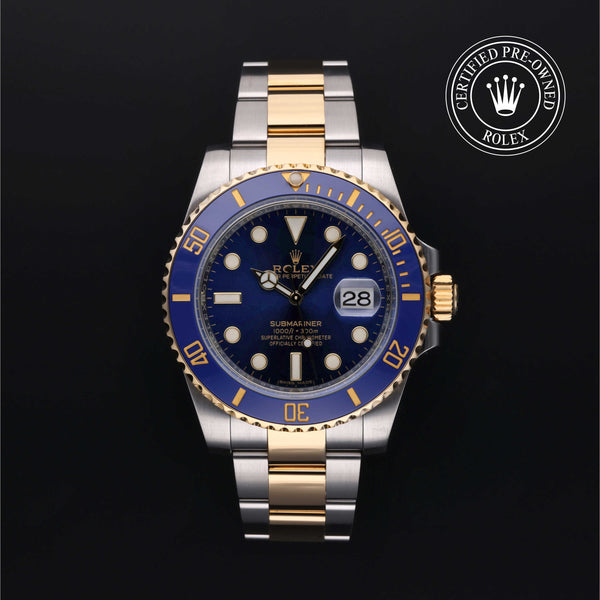 Rolex Certified Pre-owned Submariner M116613LB-0005 front on black background