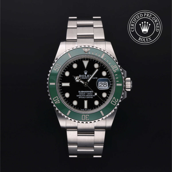 Rolex Certified Pre-owned Submariner M126610LV-0002 front on black background