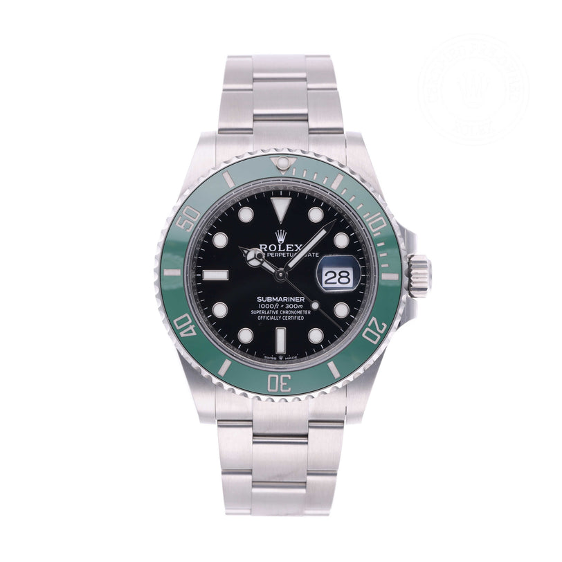 Rolex Certified Pre-owned Submariner M126610LV-0002 front on white background