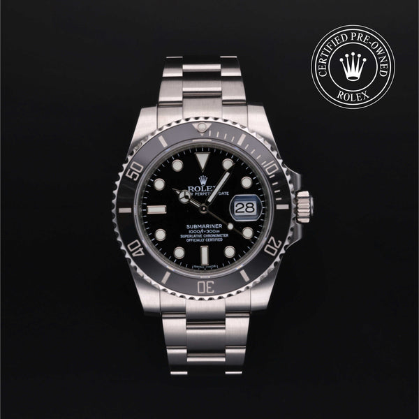 Rolex Certified Pre-owned Submariner M116610LN-0001 front on black background