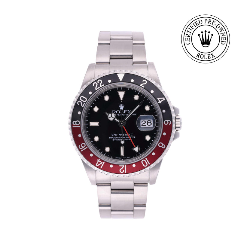 Rolex Certified Pre-owned GMT M16710-0009 front on white background