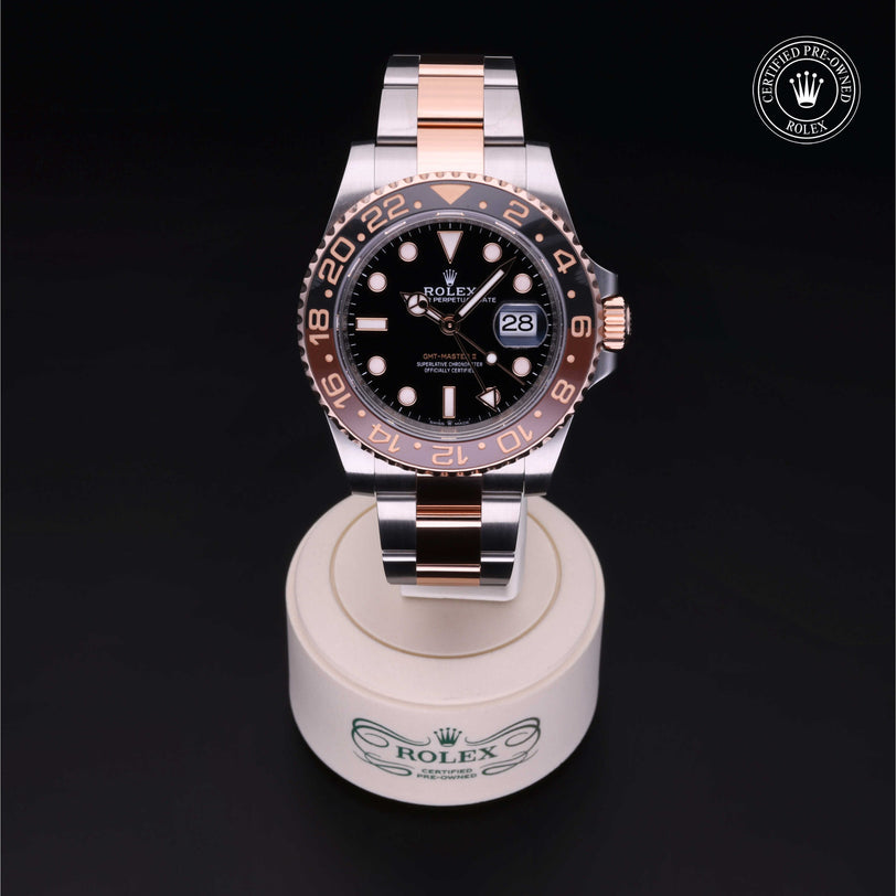 Rolex Certified Pre-owned GMT II M126711CHNR-0002 front on black background