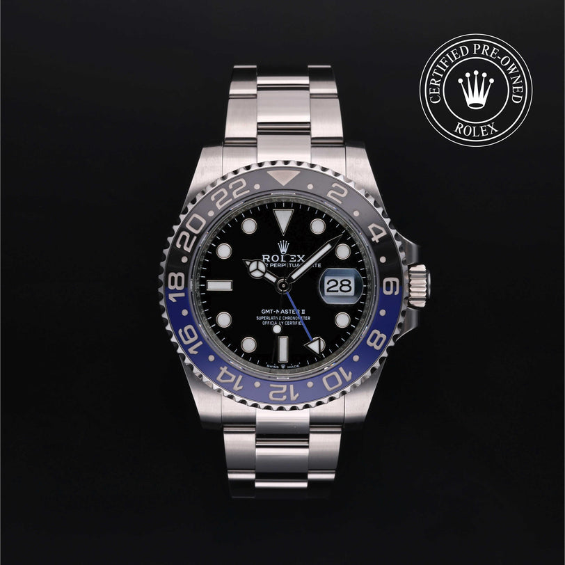 Rolex Certified Pre-owned GMT M126710BLNR-0003 front on black background