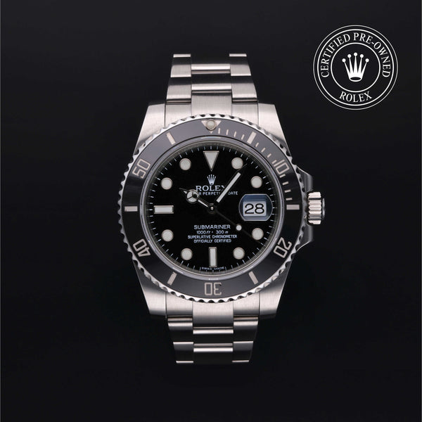 Rolex Certified Pre-owned Submariner M116610LN-0001 front on black background