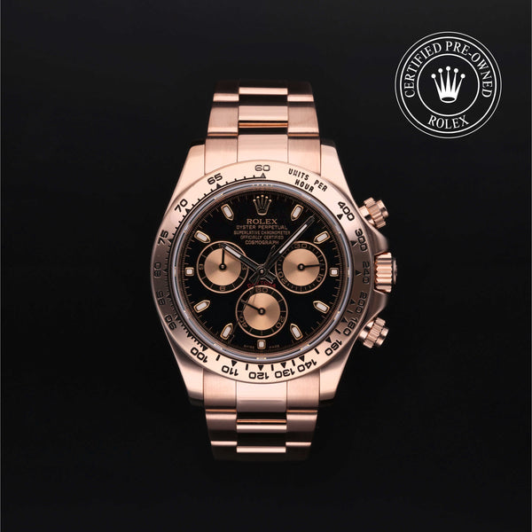 Rolex Certified Pre-owned Daytona M116505-0002 front on black background