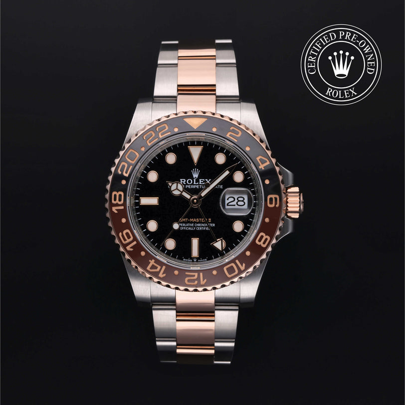 Rolex Certified Pre-owned GMT M126711CHNR-0002 front on black background