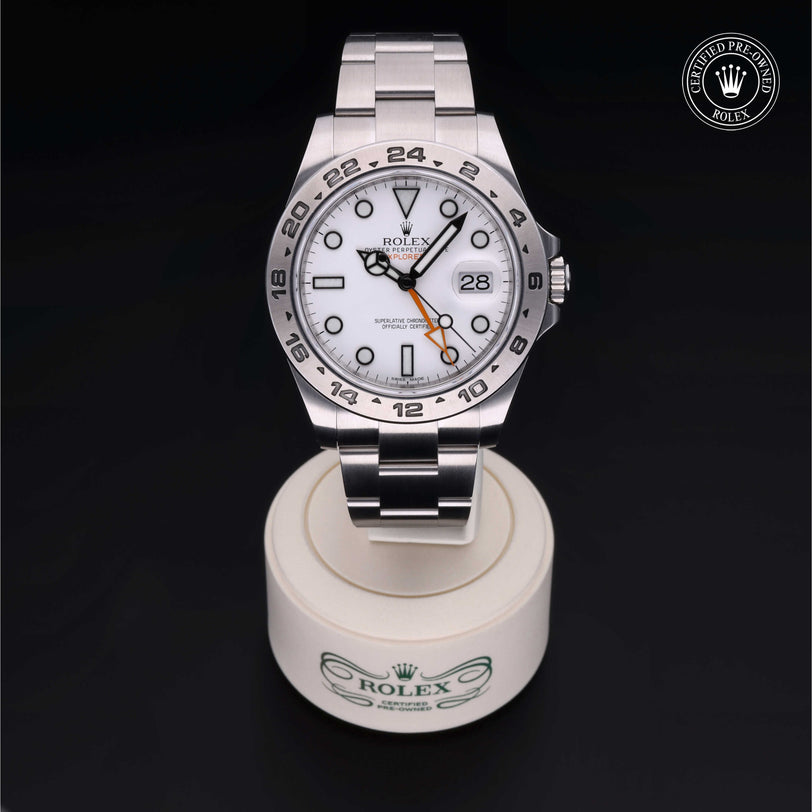 Rolex Certified Pre-owned Explorer M216570-0001 front on black background