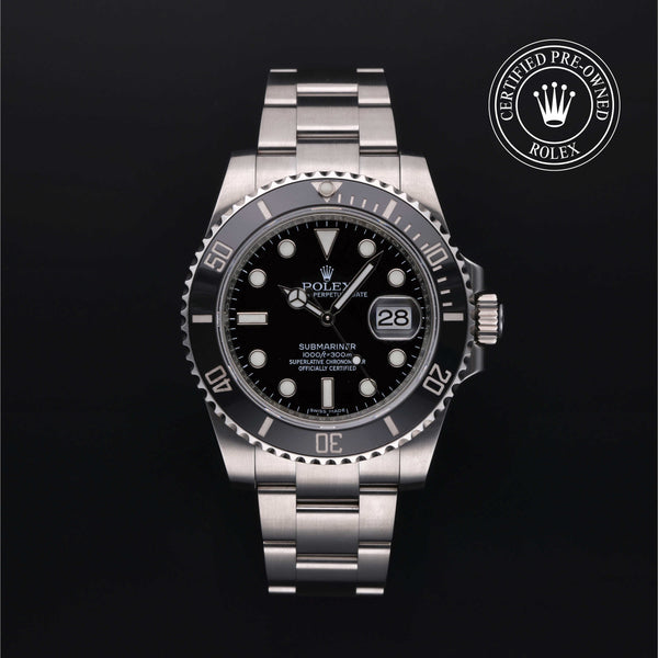 Rolex Certified Pre-owned Submariner M116610LN-0001 front on black background