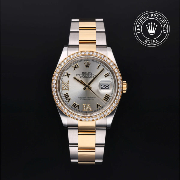 Rolex Certified Pre-owned Datejust M126283RBR-0018 front on black background