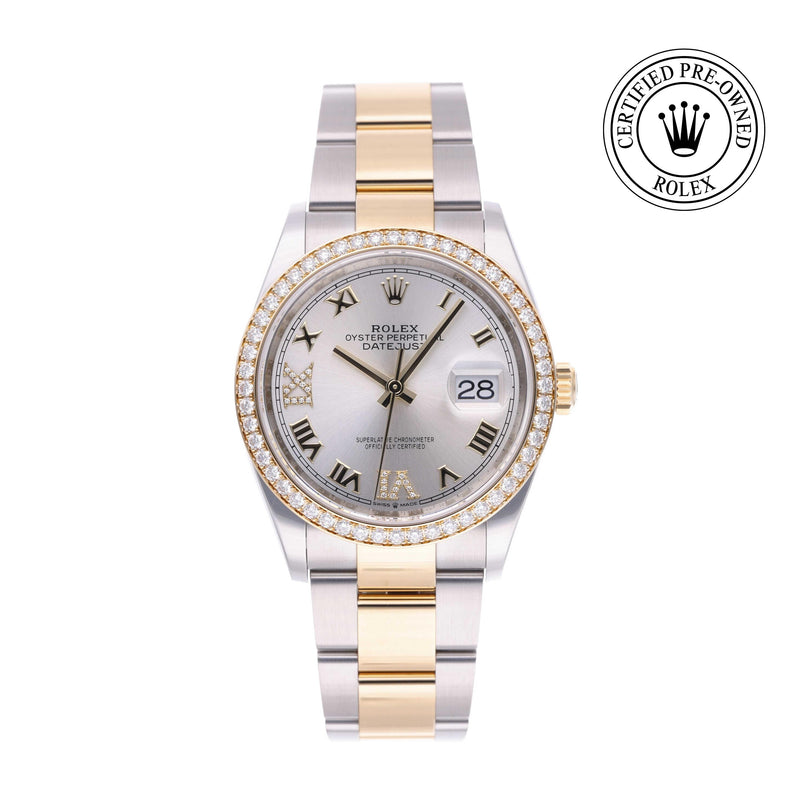 Rolex Certified Pre-owned Datejust M126283RBR-0018 front on white background