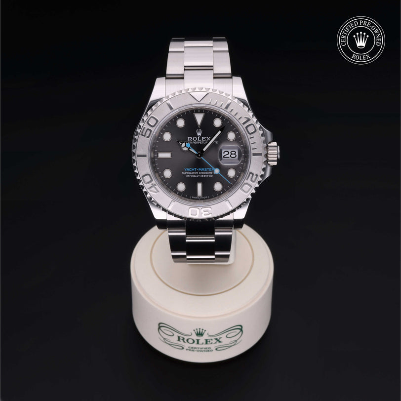 Rolex Certified Pre-owned Yacht-Master M116622-0003 front on black background