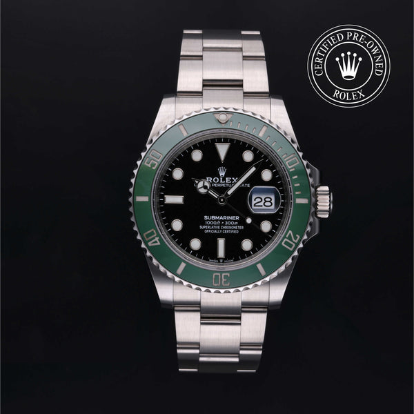 Rolex Certified Pre-owned Submariner M126610LV-0002 front on black background