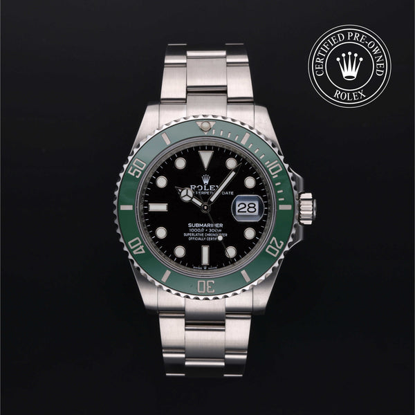 Rolex Certified Pre-owned Submariner M126610LV-0002 front on black background