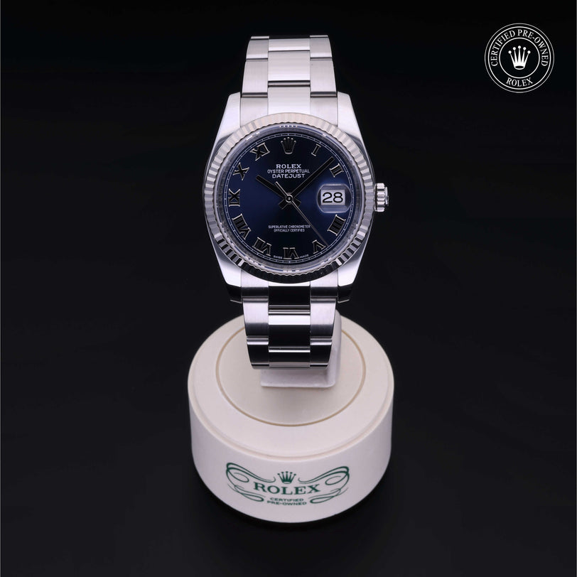 Rolex Certified Pre-owned Datejust M116234-0133 front on black background