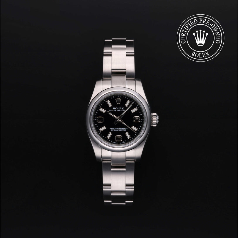 Rolex Certified Pre-owned Oyster Perpetual M176200-0002 front on black background