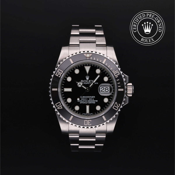 Rolex Certified Pre-owned Submariner M116610LN-0001 front on black background