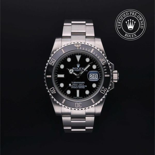 Rolex Certified Pre-owned Submariner M116610LN-0001 front on black background