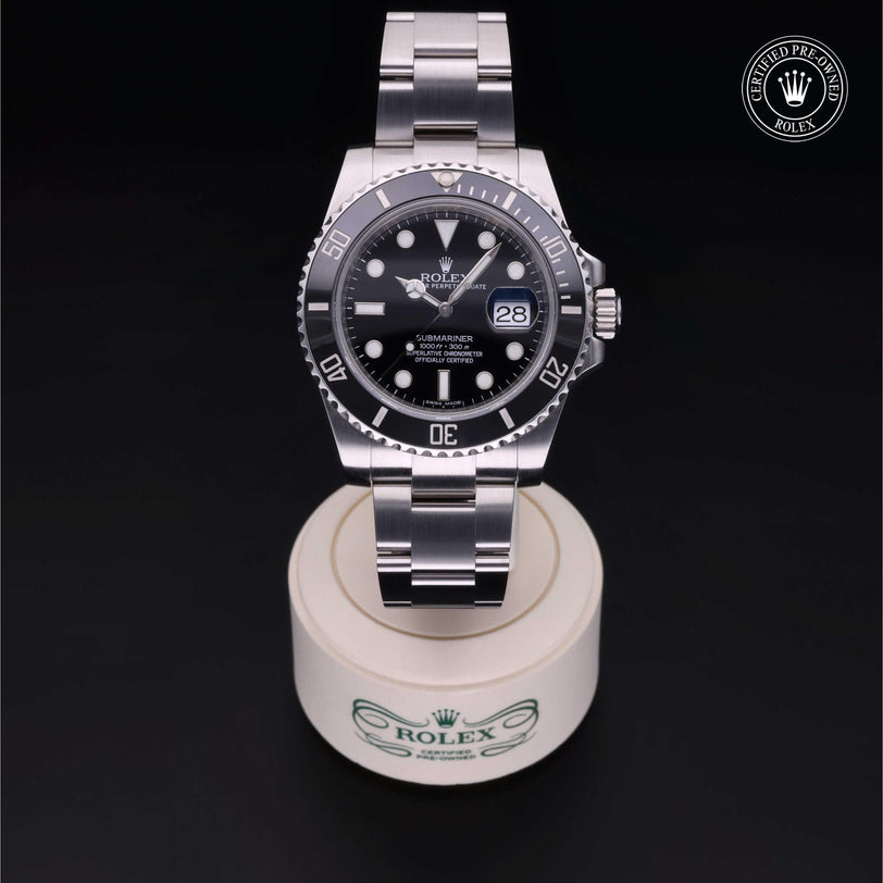 Rolex Certified Pre-owned Submariner M116610LN-0001 front on black background