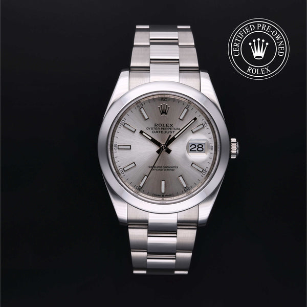 Rolex Certified Pre-owned Datejust M126300-0003 front on black background