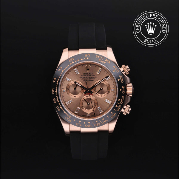 Rolex Certified Pre-owned Daytona M116515LN-0021 front on black background