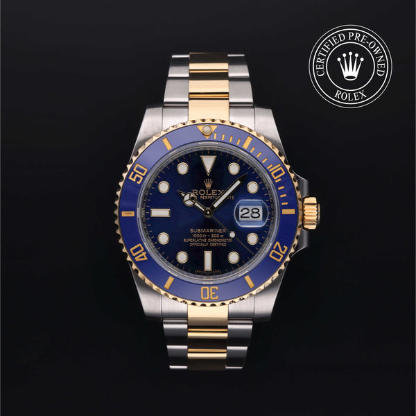 Rolex Certified Pre-owned Submariner M116613LB-0005 front on black background