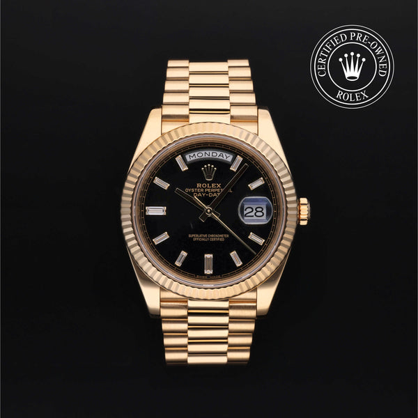 Rolex Certified Pre-owned Day-date M228238-0004 front on black background