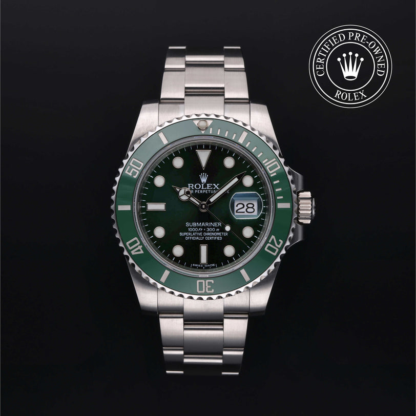 Rolex Certified Pre-owned Submariner M116610LV-0002 front on black background
