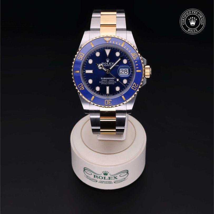 Rolex Certified Pre-owned Submariner M126613LB-0002 front on black background