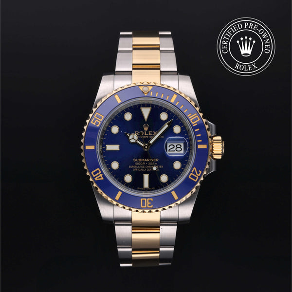 Rolex Certified Pre-owned Submariner M116613LB-0005 front on black background