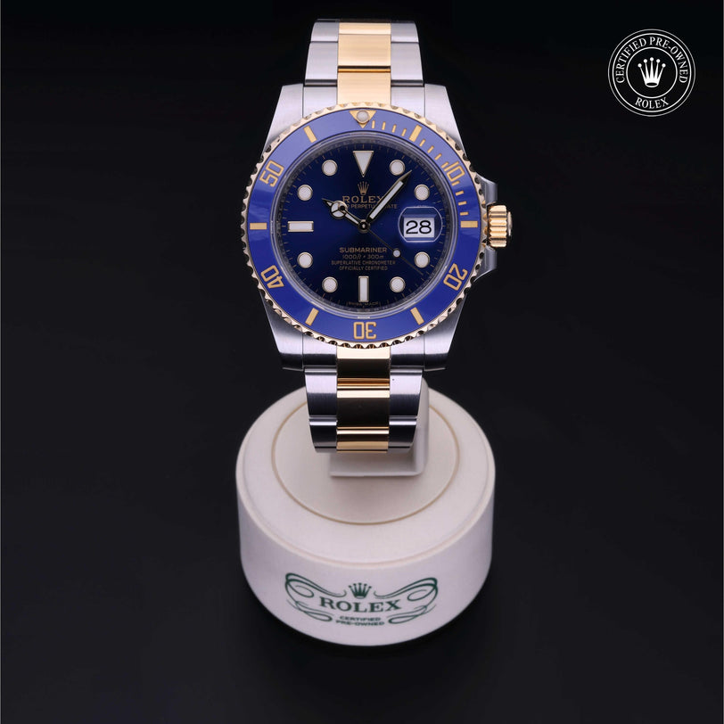 Rolex Certified Pre-owned Submariner M116613LB-0005 front on black background