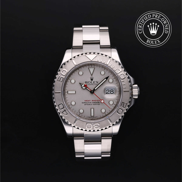 Rolex Certified Pre-owned Yacht-Master M116622-0002 front on black background