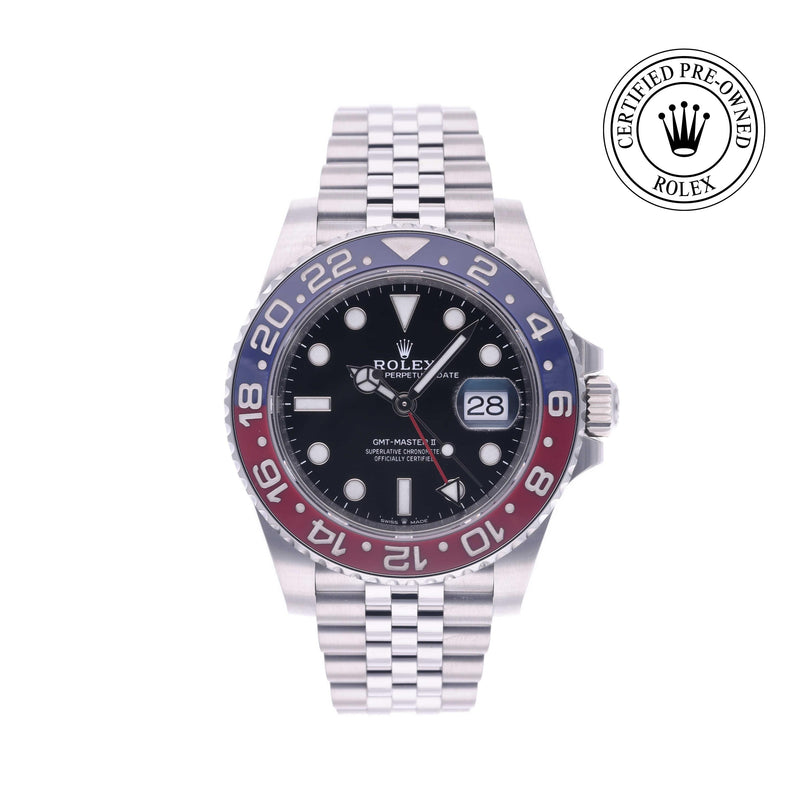 Rolex Certified Pre-owned GMT M126710BLRO-0001 front on white background
