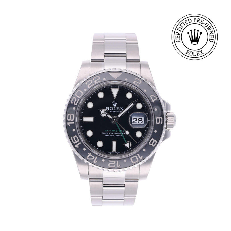 Rolex Certified Pre-owned GMT M116710LN-0001 front on white background