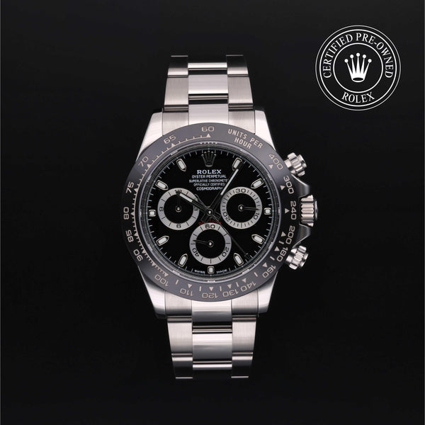 Rolex Certified Pre-owned Daytona M116500LN-0002 front on black background
