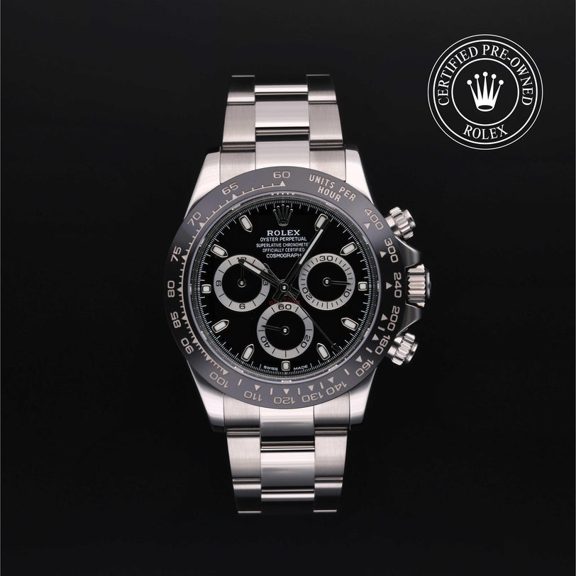 Rolex Certified Pre-owned Daytona M116500LN-0002 front on black background