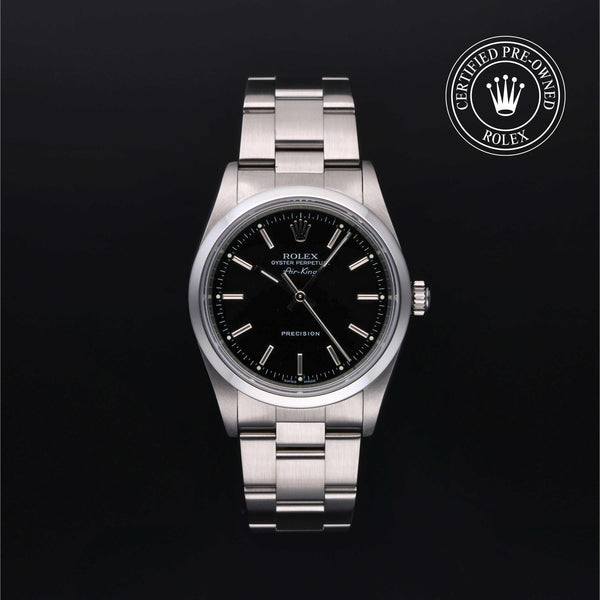 Rolex Certified Pre-owned Air-King M14000M-0009 front on black background